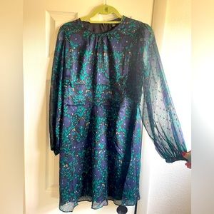 2023 Ann Taylor Shimmer Floral Mock Neck Holiday Dress